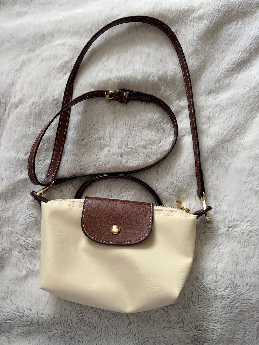 Cream and Brown Crossbody Shoulder Bag - Small Womens Handbag